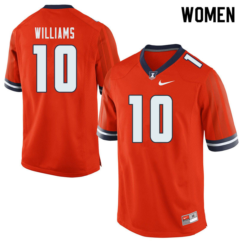 Women #10 Justice Williams Illinois Fighting Illini College Football Jerseys Sale-Orange